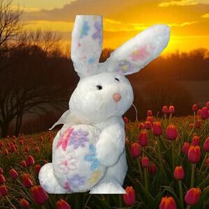 Animal Adventure Bunny Rabbit Plush 18" White Blue Pink Easter Egg Stuffed Gift